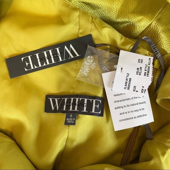 NWT white by vera wang bridesmaid dress chartreuse satin one shoulder mini - Picture 4 of 12